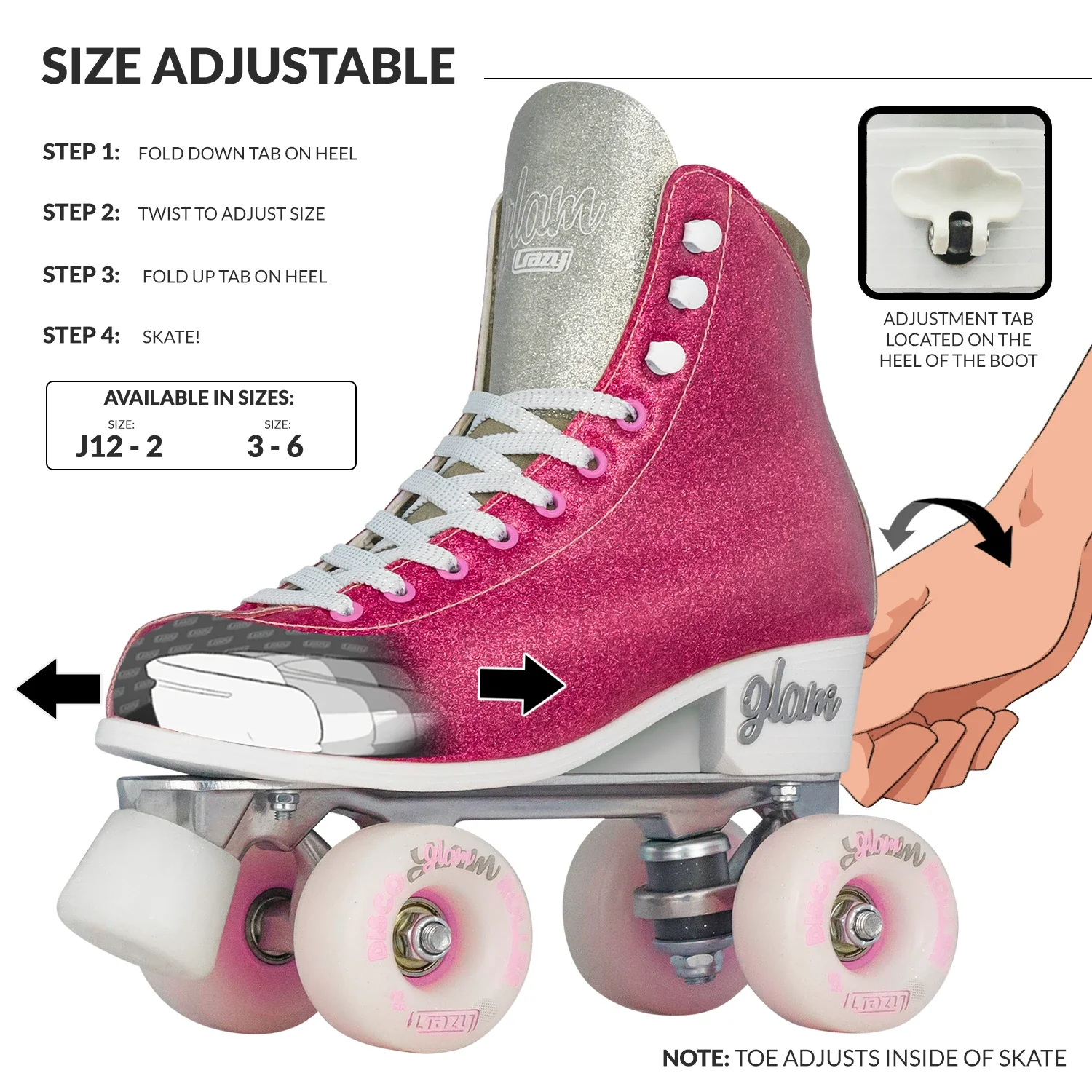 Crazy Disco Glam Pink/Silver - Kids Adjustable - Image 3