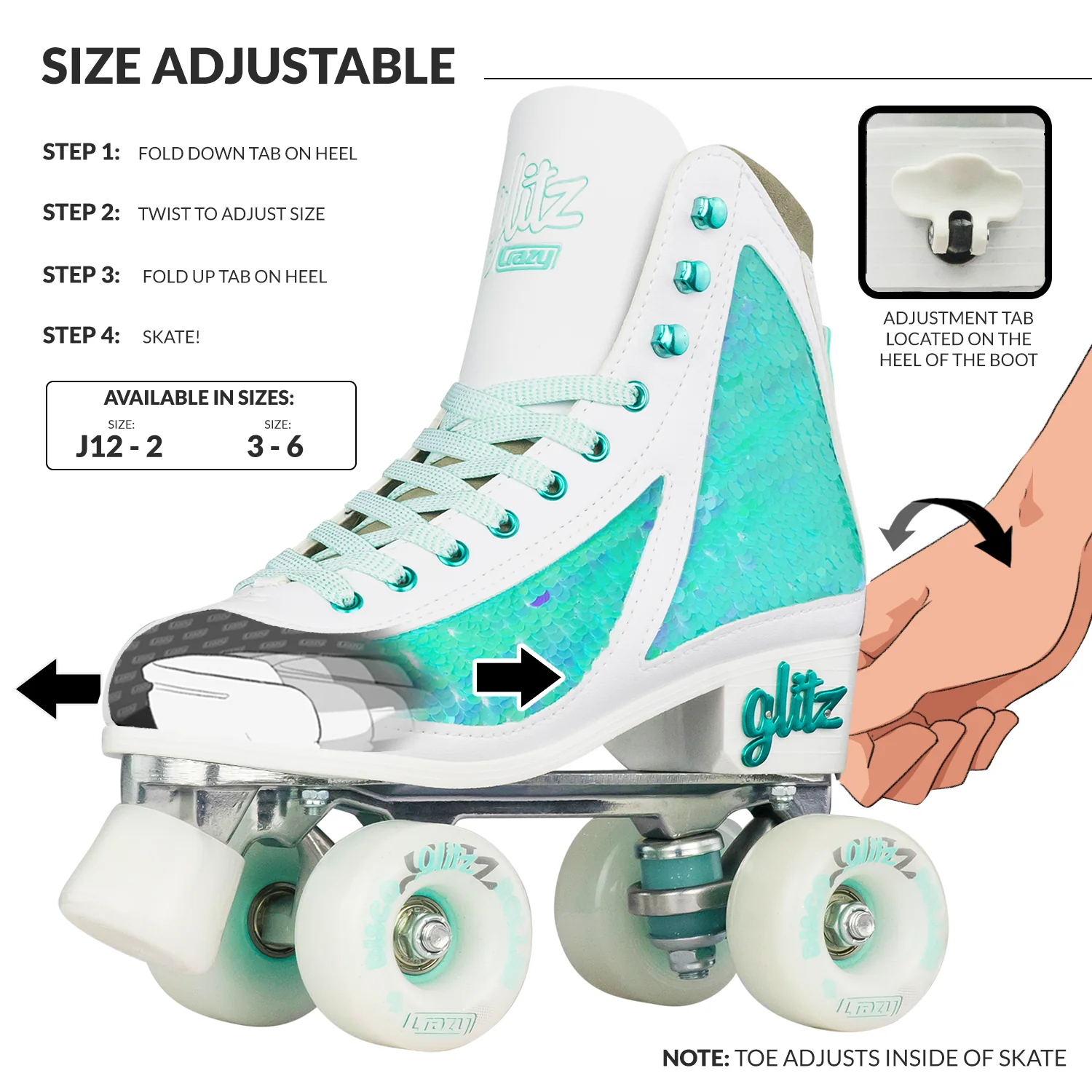 Crazy Disco Glitz Turquoise - Kids Adjustable - Image 3