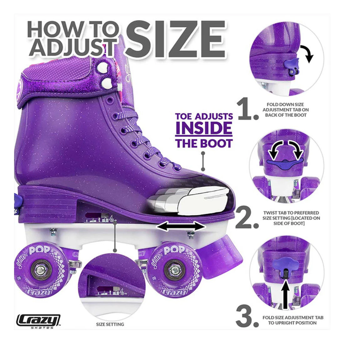 Crazy Glitter Pop Purple - Kids Adjustable - Image 4