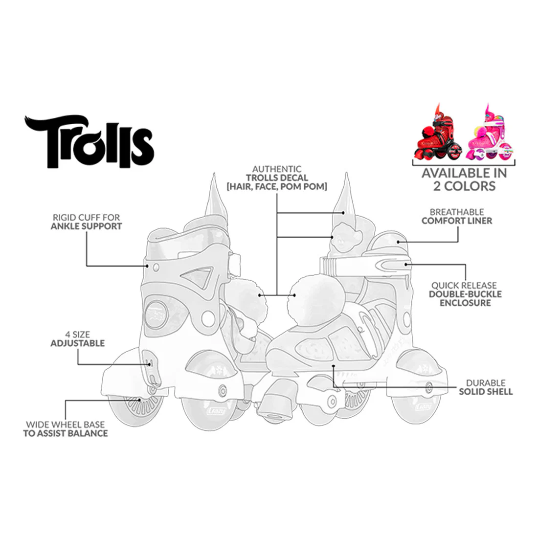 Crazy Klip Klop Trolls Junior Skates - Poppy Pink - Image 4