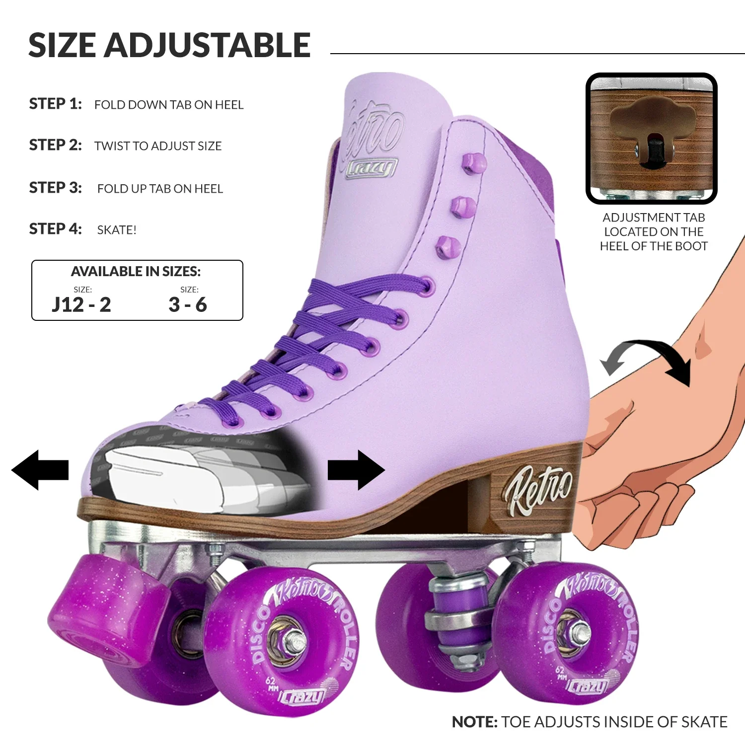 Crazy Retro Roller Purple - Kids Adjustable - Image 3