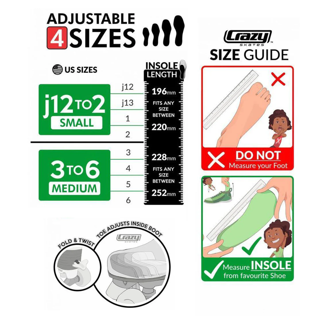 Crazy Retro Roller White - Kids Adjustable - Image 5