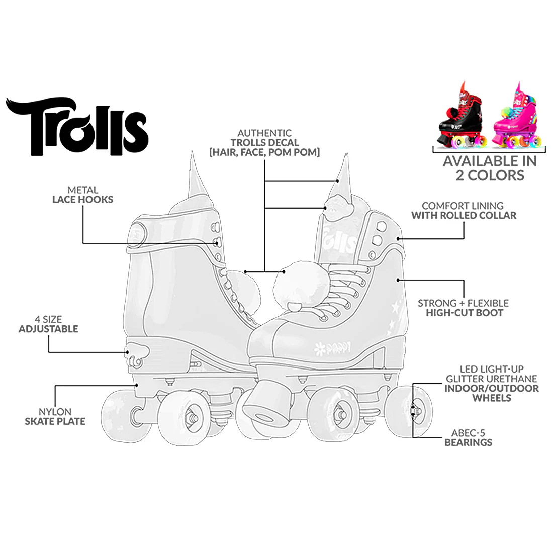 Crazy Trolls Junior Roller Skates - Poppy Pink - Image 4