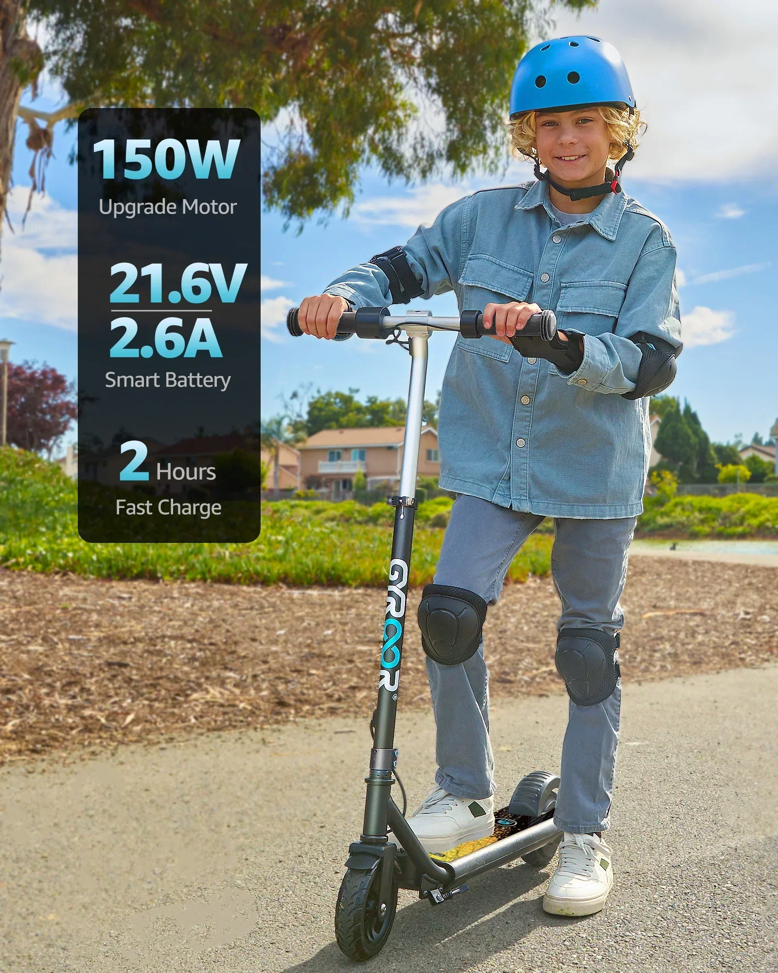 GYROOR H30 Max Kids Electric Scooter - Blue - Image 6