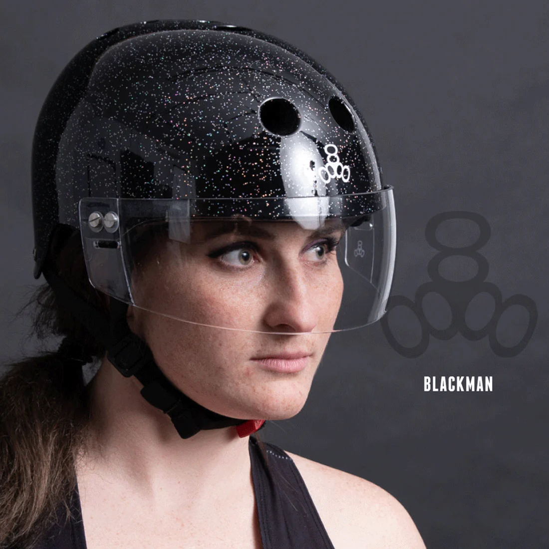 Triple 8 THE Cert SS Visor Helmet - Black Glitter - Image 4