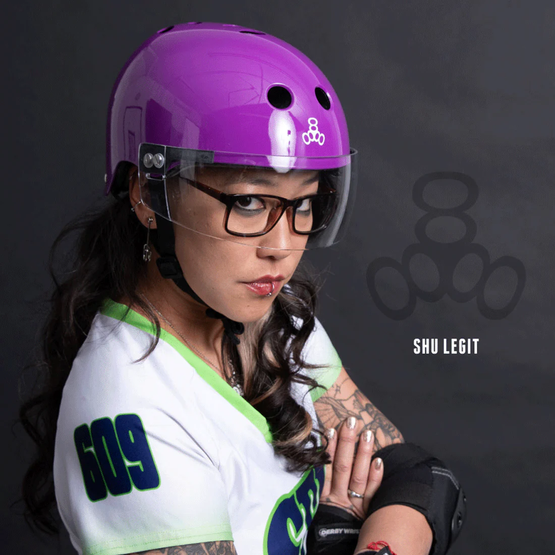 Triple 8 THE Cert SS Visor Helmet - Purple Gloss - Image 4